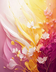 Wall Mural - 꽃이 있는 화사한 노란색 분홍색 배경
