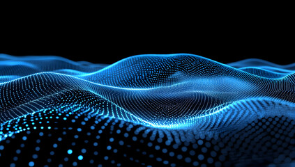 Poster - Abstract digital blue wave with glowing dots on a dark background