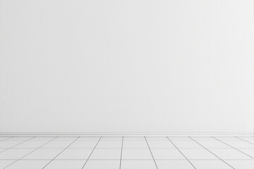 Poster - Minimalist interior with white wall and tiled floor background.