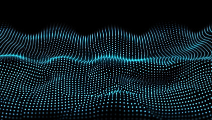 Poster - Abstract digital background with a blue, glowing wave of dots and lines on a dark blue background