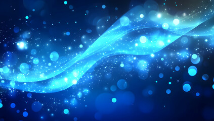 Wall Mural - Abstract digital background with a blue, glowing wave of dots and lines on a dark blue background