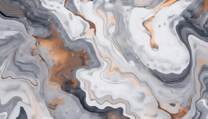 Wall Mural - fluid marble texture with white, gray, and copper swirls, perfect for luxury backgrounds, branding, packaging, and decor

