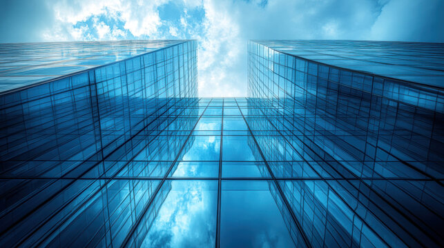 futuristic high rise building with reflective glass and unique design, showcasing modern architectur