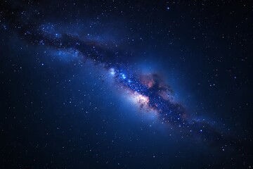Poster - Beautiful night sky with the Milky Way galaxy glowing in vibrant blue and pink hues, surrounded by countless stars in deep space.