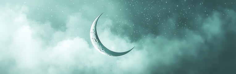 Poster - Soft crescent moon surrounded by shimmering stars illuminating a calm night sky