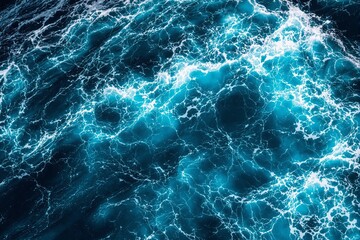 Poster - Dynamic glowing blue ocean waves with intricate white patterns.
