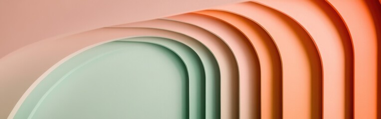 Poster - Soft coral and mint arcs arranged in gradient layers create a calming visual effect in a contemporary setting