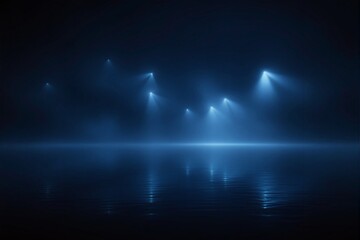 Aufkleber - Abstract blue lights reflecting on water in a dark atmospheric background.