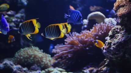 Poster - Vibrant coral reef ecosystem thriving with colorful fish in a tropical marine environment
