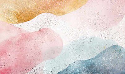 Aufkleber - Soft pastel hues blend with shimmering glitter in abstract watercolor design, creating dreamy and elegant visual effect