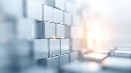 Aufkleber - A close-up view of reflective cubes arranged in a grid, illuminated by soft light, creating a modern and abstract aesthetic.