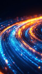 Aufkleber - A vibrant swirl of blue and orange light creates a dynamic, energetic visual, resembling flowing data or abstract waves.
