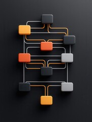 Poster - A visually striking abstract design featuring interconnected blocks and lines in a minimalist style, showcasing vibrant colors on a dark background.