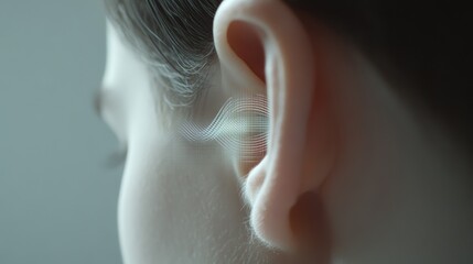 Aufkleber - Digital sound waves are visualized entering a human ear, representing the process of hearing and auditory perception, highlighting the intricate mechanisms of sound detection and interpretation