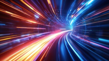 Aufkleber - A vibrant, abstract depiction of light streaks conveying speed and motion, with blue and orange hues creating a dynamic sense of energy.