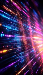 Aufkleber - A colorful display of vibrant lights and patterns resembling digital data streams, creating a dynamic, futuristic effect.