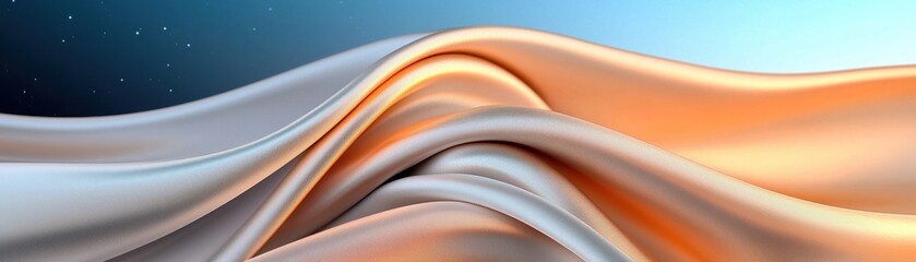Poster - A smooth, flowing wave of metallic colors, featuring gradients of silver, orange, and blue, creating a serene and modern aesthetic.