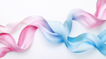 Aufkleber - Elegant curving ribbon in soft pink and blue tones against a minimalist background creates a serene and artistic aesthetic for creative projects