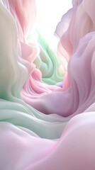 Poster - Soft pastel waves flow gracefully through a serene space of gentle pink and lavender hues in an ethereal setting