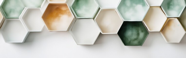 Aufkleber - Elegant white composition featuring a single bold hexagonal dish in a harmonious arrangement