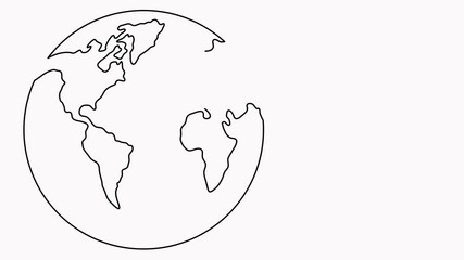 Poster - World map with flying paper airplane one line art animation. Continuous Earth globe line drawing animated video.
