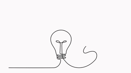 Poster - Lightbulb with flying paper plane continuous line drawing animated video. Idea conceptual symbol animation.