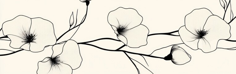 Poster - Intricate black floral outlines interwoven on a light background create a delicate and elegant design that draws the eye
