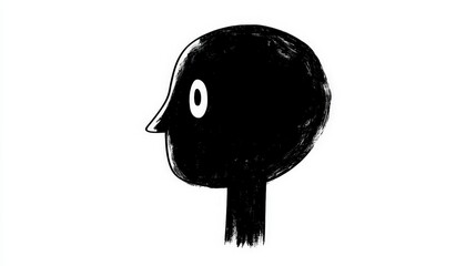 Poster - Minimalist Black Silhouette of a Head with Big Eye on White Background