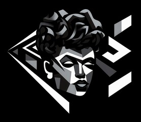 Poster - Abstract Black and White Portrait of a Woman with Geometric Patterns