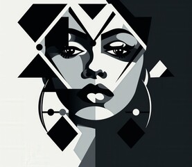 Poster - Abstract Portrait of a Woman with Geometric Shapes and Contrast
