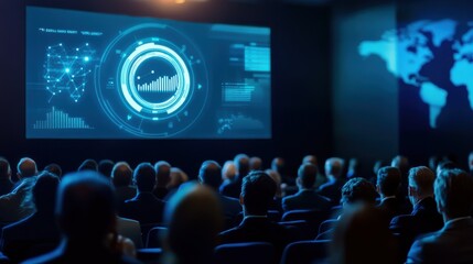 Poster - Business presentation featuring data analytics and audience engagement in a conference hall