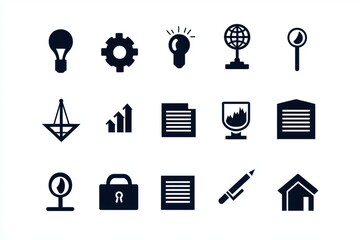 Poster - Monochrome Icons Representing Various Business Categories and Concepts