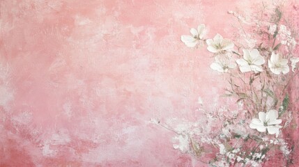 Aufkleber - Textured pastel pink background featuring delicate white flowers and natural elements in soft hues