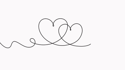 Poster - Hearts couple continuous line drawing animation. Love doodle symbol animated video.