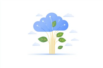 Poster - Cloud Technology Icon for Flat Design with Leaves and Blue Sky Elements