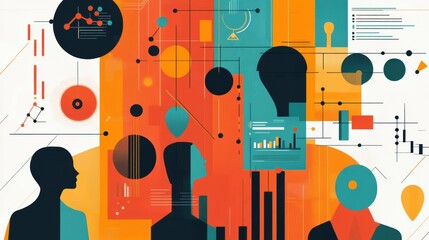 Leinwandbilder - Glowing financial consultation design with abstract elements and stylized figures