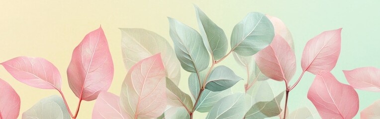 Aufkleber - Arrangement of pastel pink leaves in soft hues against a subtle gradient backdrop