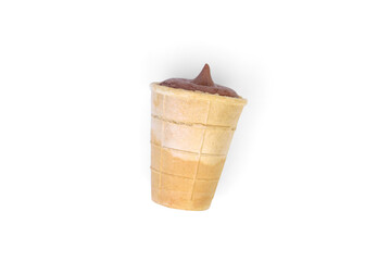 Wall Mural - Chocolate ice cream in waffle cup isolated on white background.