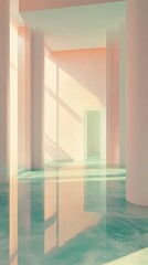 Poster - Dreamy pastel-inspired interior with soft lighting and reflective surfaces