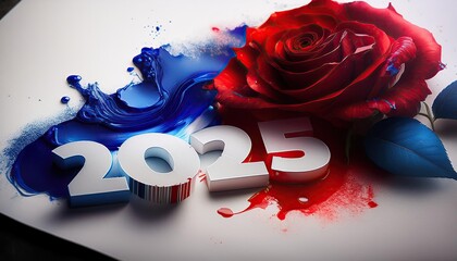 Poster - Elegant 2025 Floral Design with Red Rose and Paint