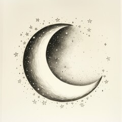 Aufkleber - Crescent moon illuminated by stars in night sky creating a peaceful, dreamy atmosphere