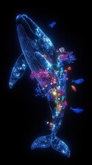 Poster - Whales illuminated by colorful coral and vibrant marine life during a serene underwater moment