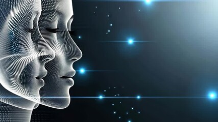 Fototapete - A captivating abstract representation features a human face made of light particles against a dark backdrop, showcasing creative design