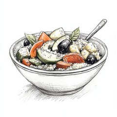 Poster - Couscous salad featuring fresh vegetables in a bowl served on a table