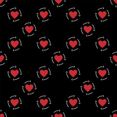 Poster - Red Heart inside arrows vector seamless pattern - background for expressing emotion