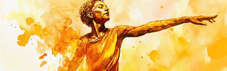 Poster - Portrait of a dancer in motion with vibrant watercolor background revealing energy and grace