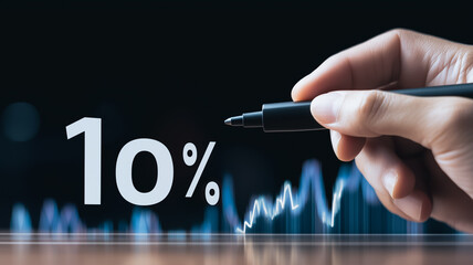 Poster - hand writing 10% on a graph showing a downward trend. this image represents financial challenges, ec