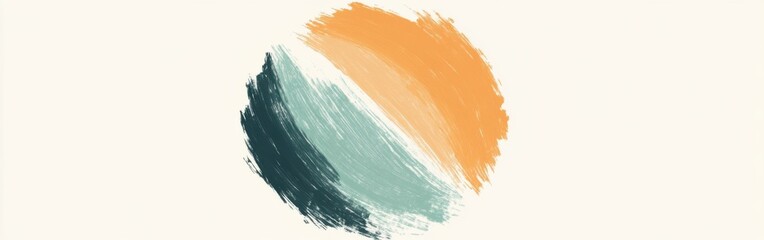 Poster - Soft pencil strokes create a gradient circle with blending hues of orange, green, and cream on a simple background