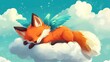 © Coffee Cafe Lover - Sleepy Fox with Wings Resting on a Cloud in a Dreamy Sky