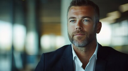 Aufkleber - Businessman engaged in discussion in a modern office setting during a morning meeting with colleagues present